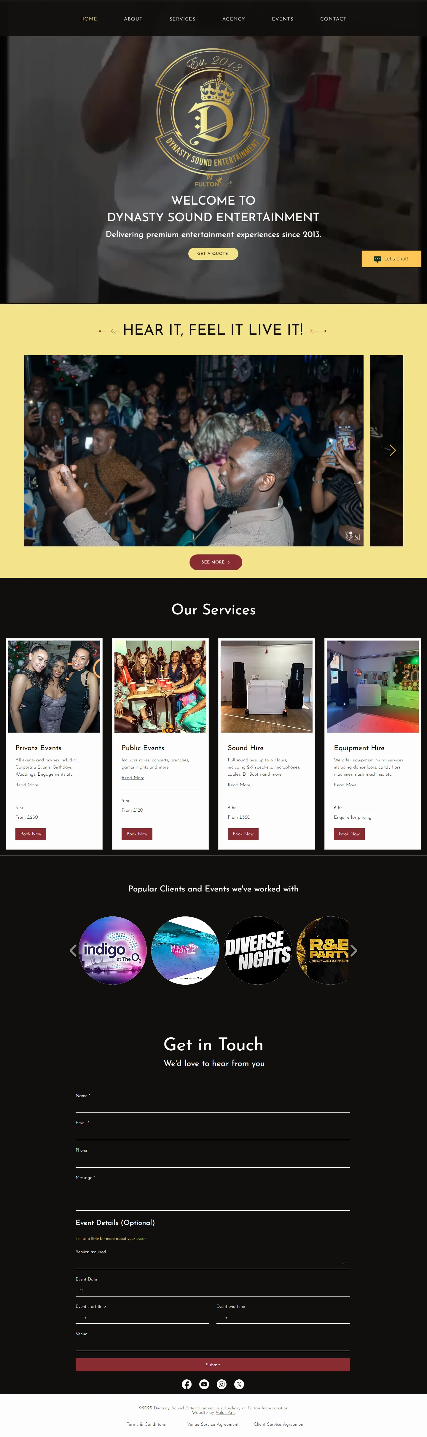 The Dynasty Sound Entertainment website on a desktop monitor